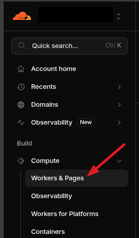 Cloudflare pages в меню Cloudflare pages в меню